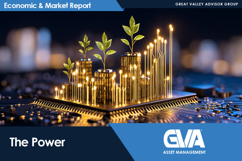 Cover image for Economic & Market Report: seedlings sprouting from microchips with a glowing city in the background; GVA Asset Management logo present?